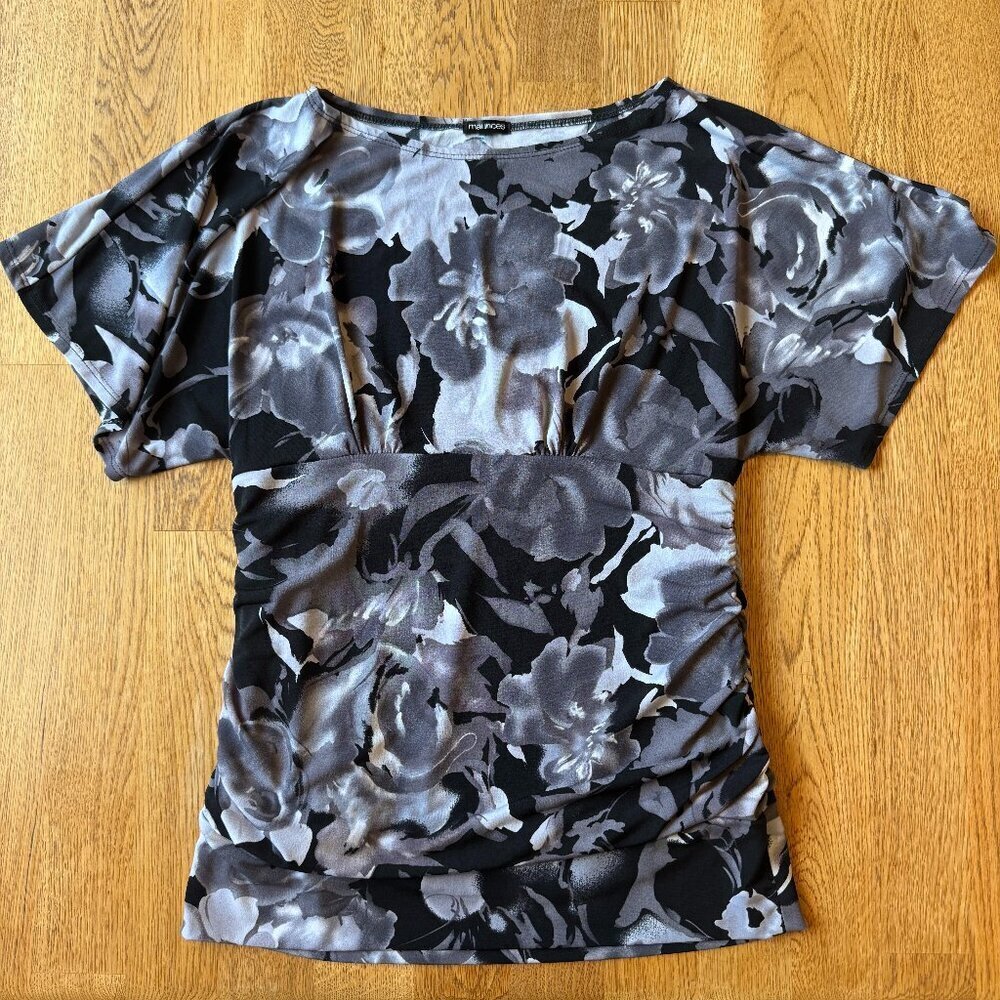 Maurices Floral Blouse Gray and Black Size Medium